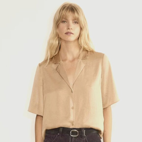 🚨CLEARANCE! HP!⭐️ NWT Aritzia Wilfred BESO Top in Gold/Light Birch - XXS - Picture 1 of 6